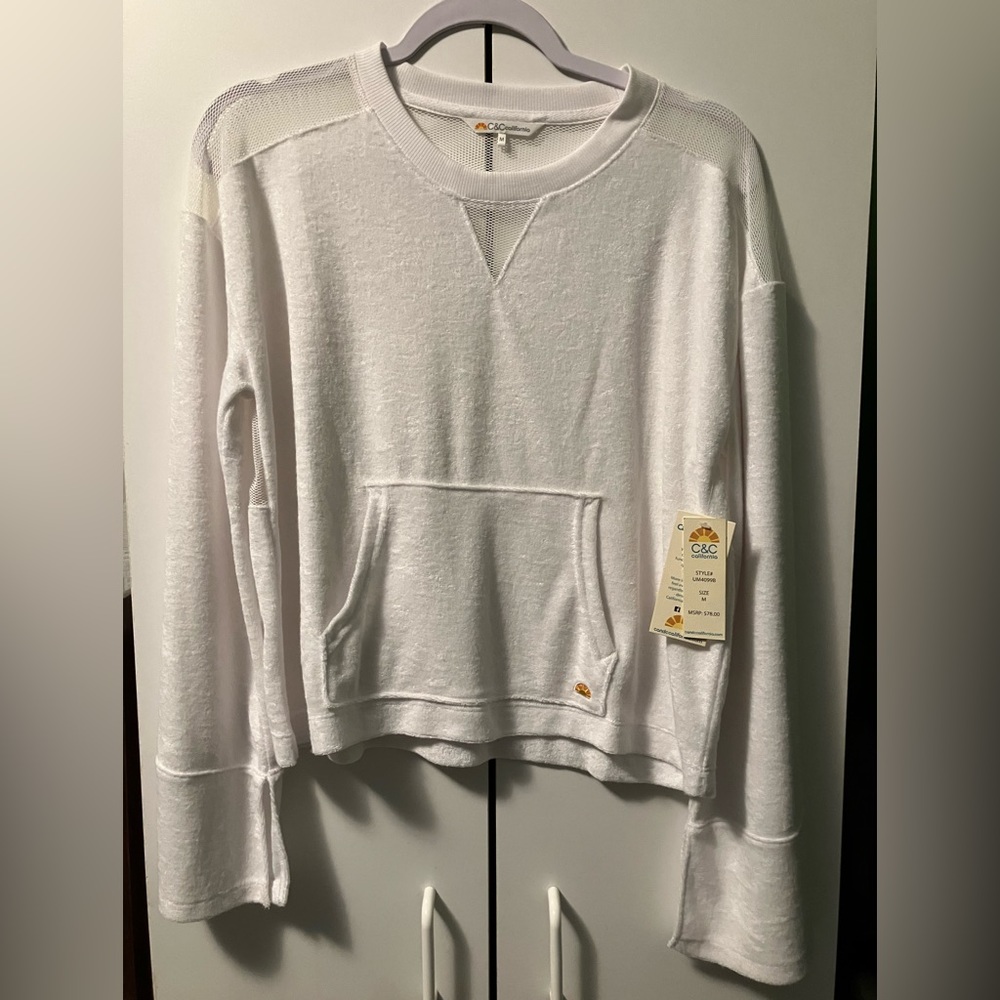 NWT C&C California Mesh & Terry Shirt in White Size M